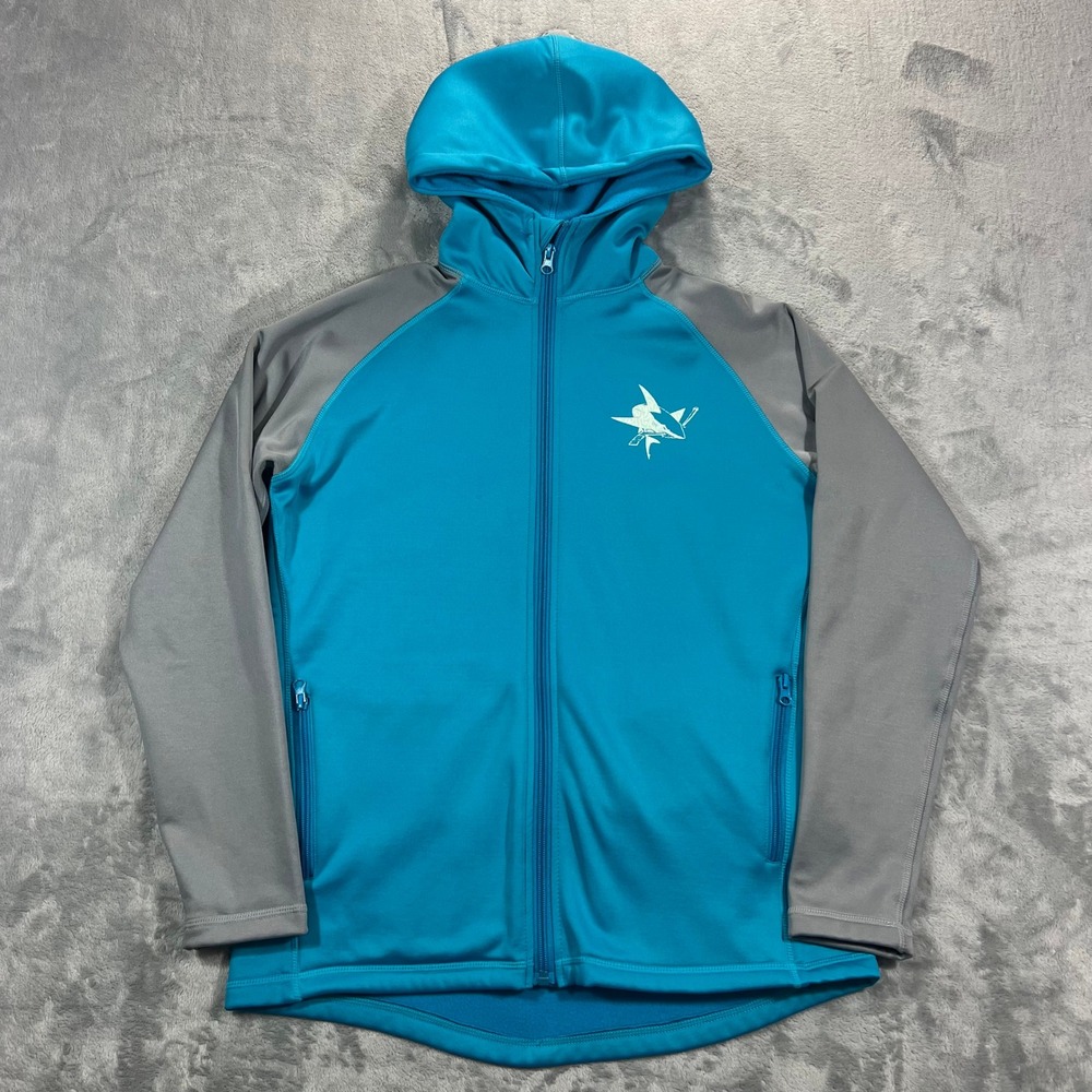 San Jose Sharks Hoodie Womens Large Teal Full Zip Jacket NHL Sport Design Sweden